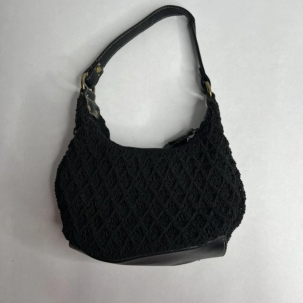 Small‎ Black Hobo Crochet Purse Shoulder Handbag Bag Pocket Unbrand Leather Trim